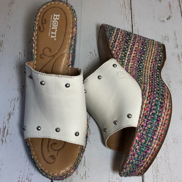 Born Shoes - Born LeatherStudded Platform Slide Rainbow Heel